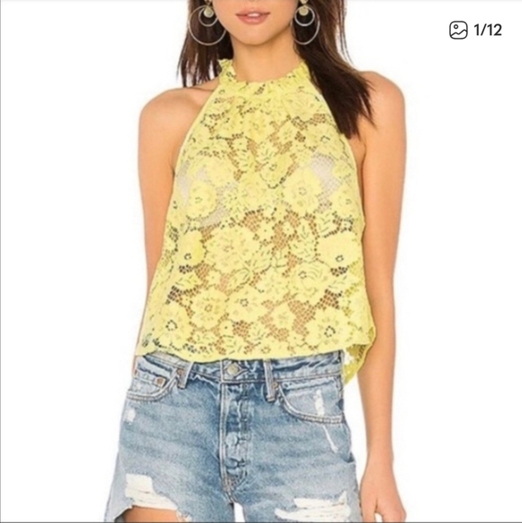 Free People Tops - Free People Sweet Meadow Chartreuse lace Top